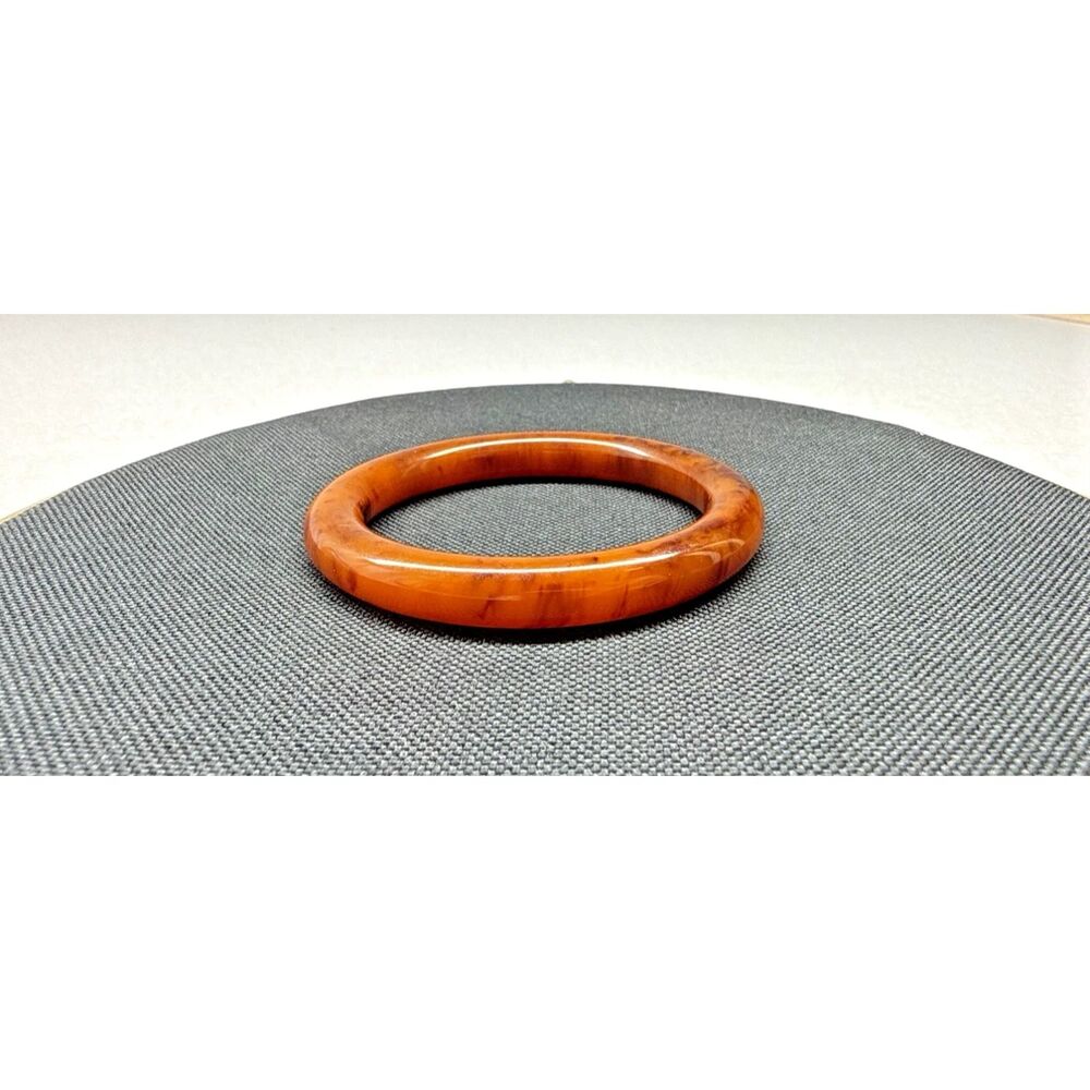 Vintage Bakelite Bangle Bracelet Marbled Caramel Brown Butterscotch Art Deco